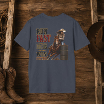 Run Focus Win Cowgirl  (Back)  Adult T-Shirt