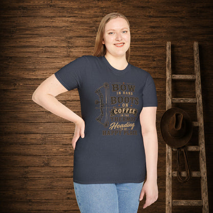 Bow Boots Coffee  Adult Size T-Shirt