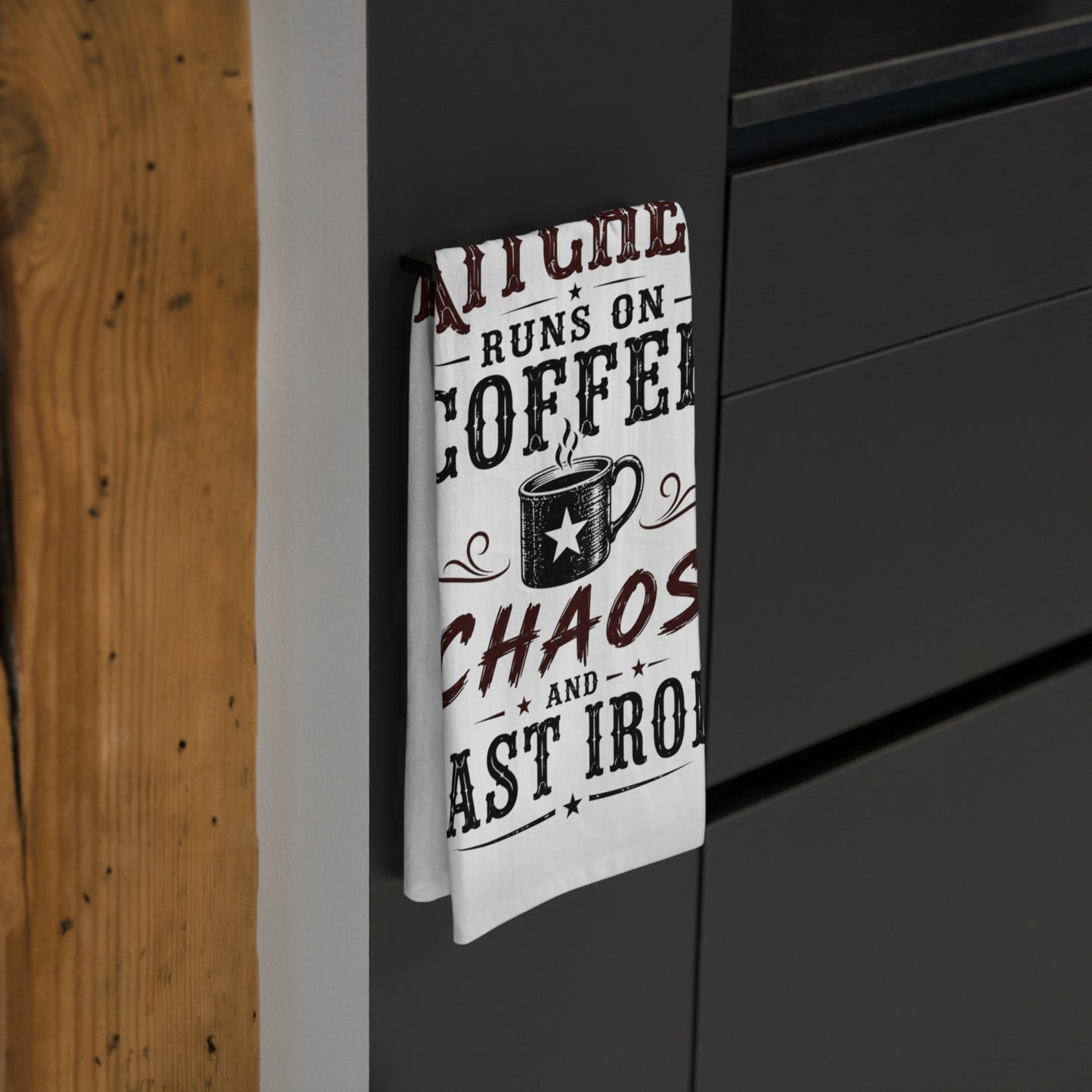 Coffee Chaos Cast Iron   Kitchen Tea Towel