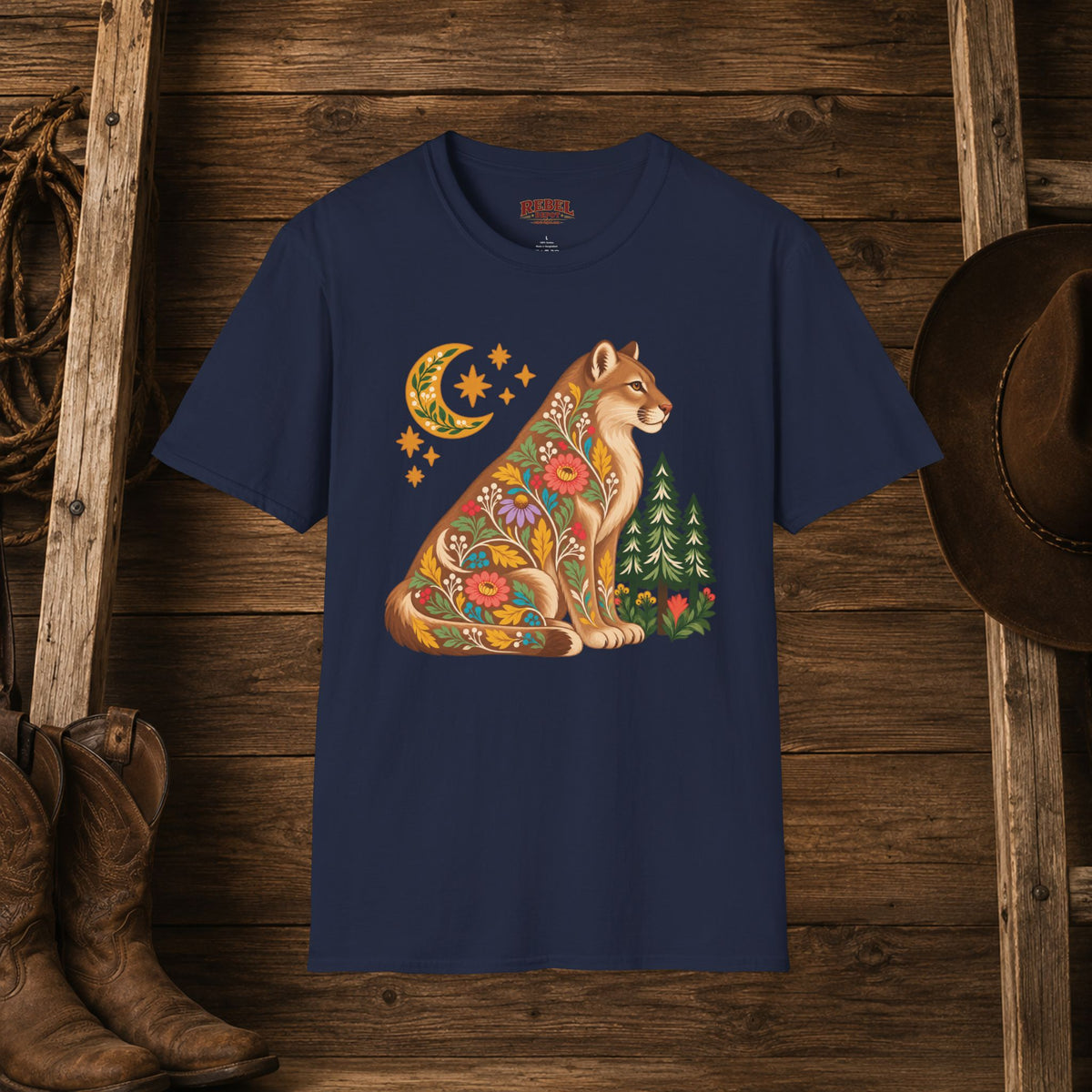 Fall Bloom Cougar   Adult Size T-Shirt