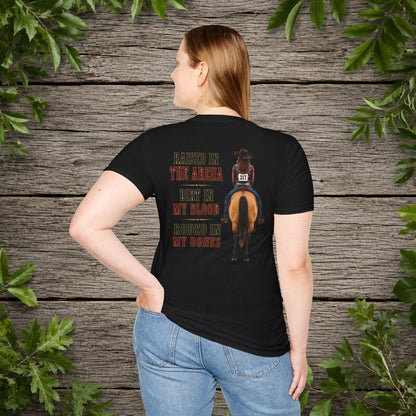 Raised Dirt Rodeo Cowgirl (Back)  Adult T-Shirt