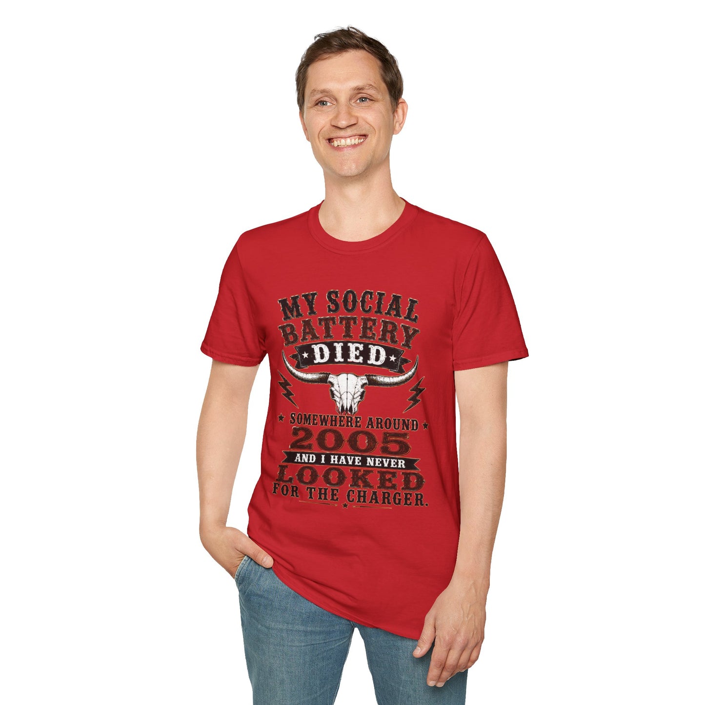Social Battery Died  Adult Size T-Shirt