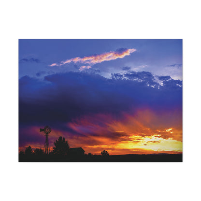 Windmill Sunset Matte Canvas Art