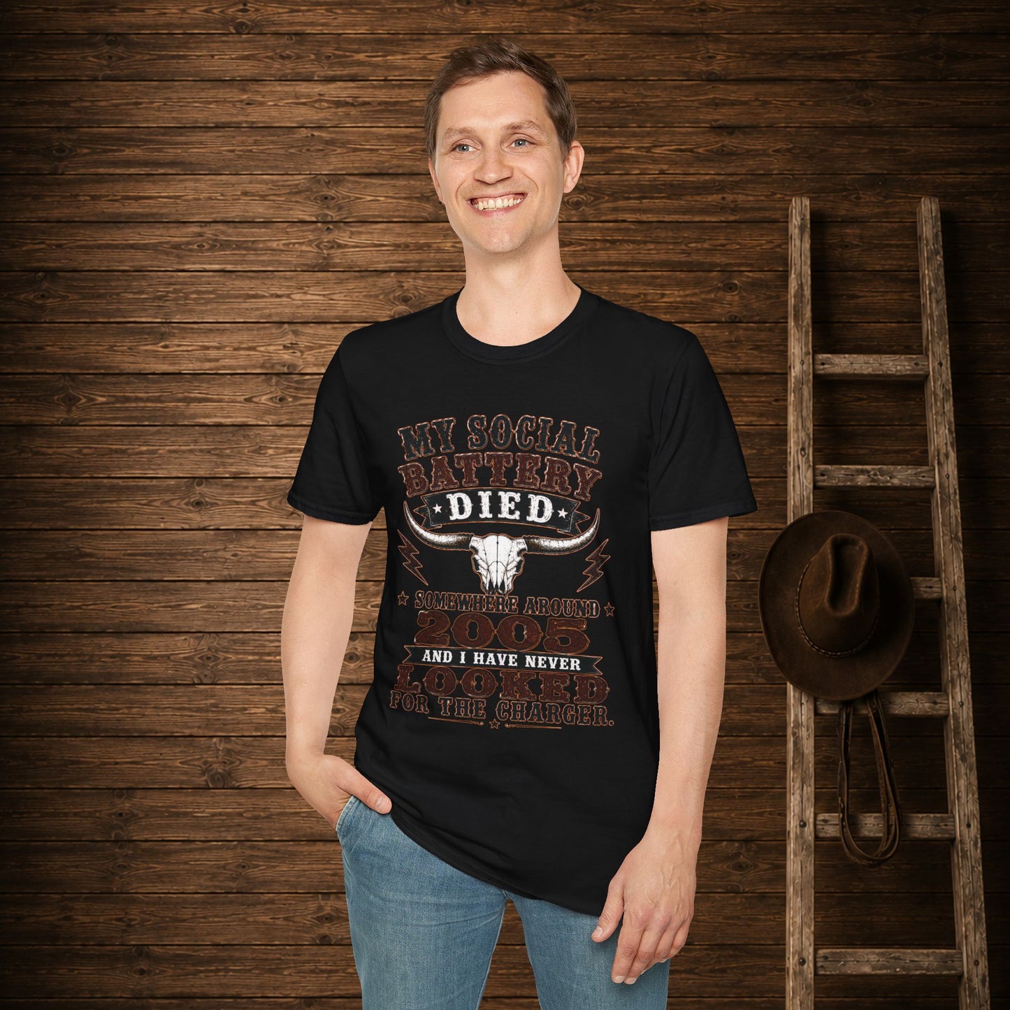 Social Battery Died  Adult Size T-Shirt