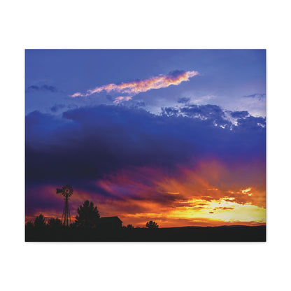 Windmill Sunset Matte Canvas Art