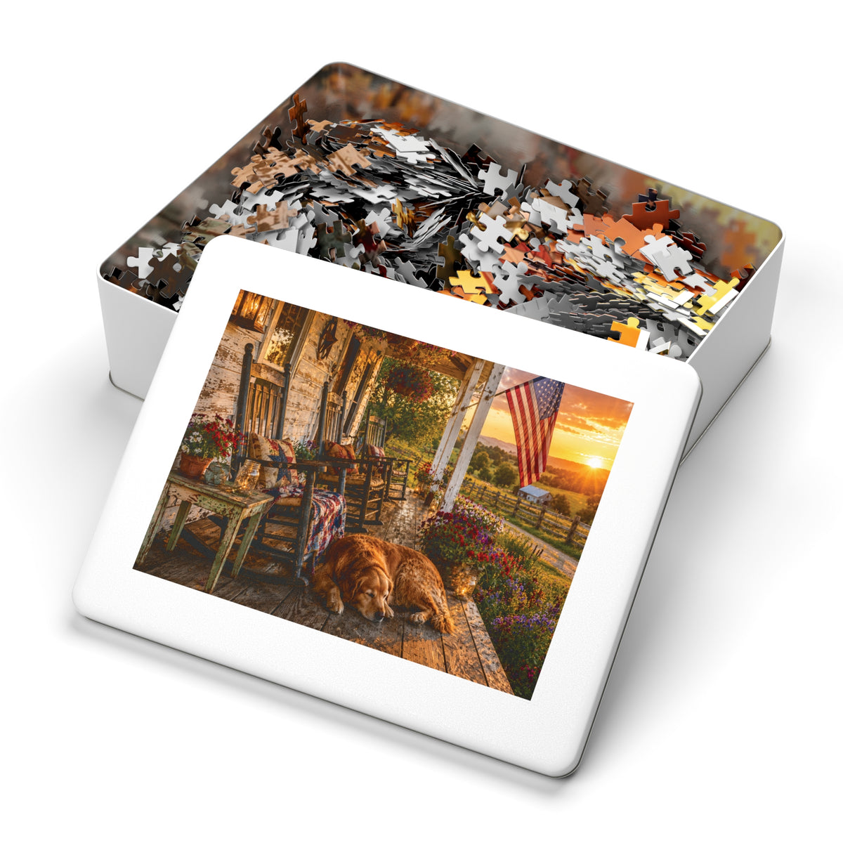 Country Porch  Jigsaw Puzzle with Tin