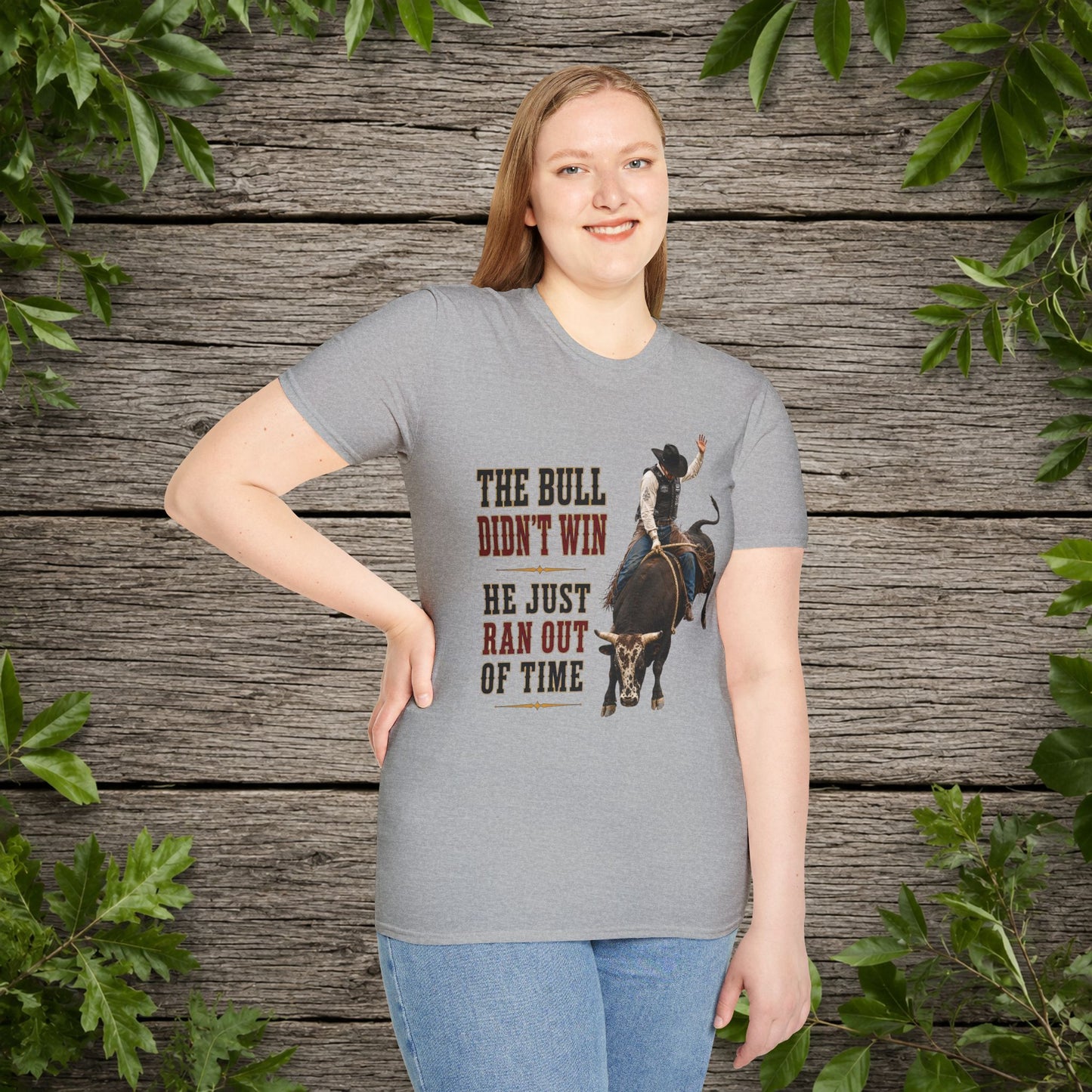 Bull Ran Out Of Time (Front)  Adult T-Shirt