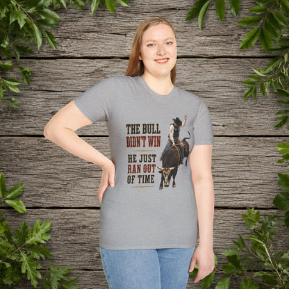 Bull Ran Out Of Time (Front)  Adult T-Shirt