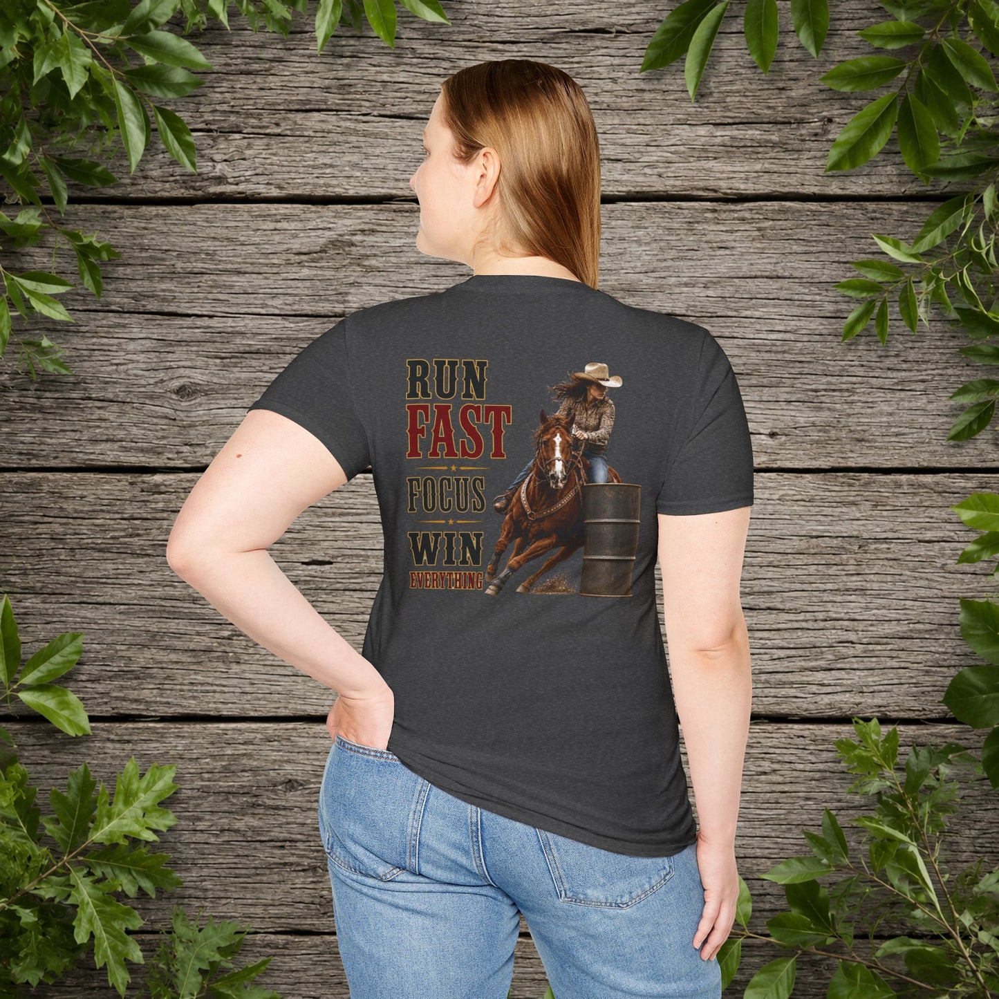Run Focus Win Cowgirl  (Back)  Adult T-Shirt