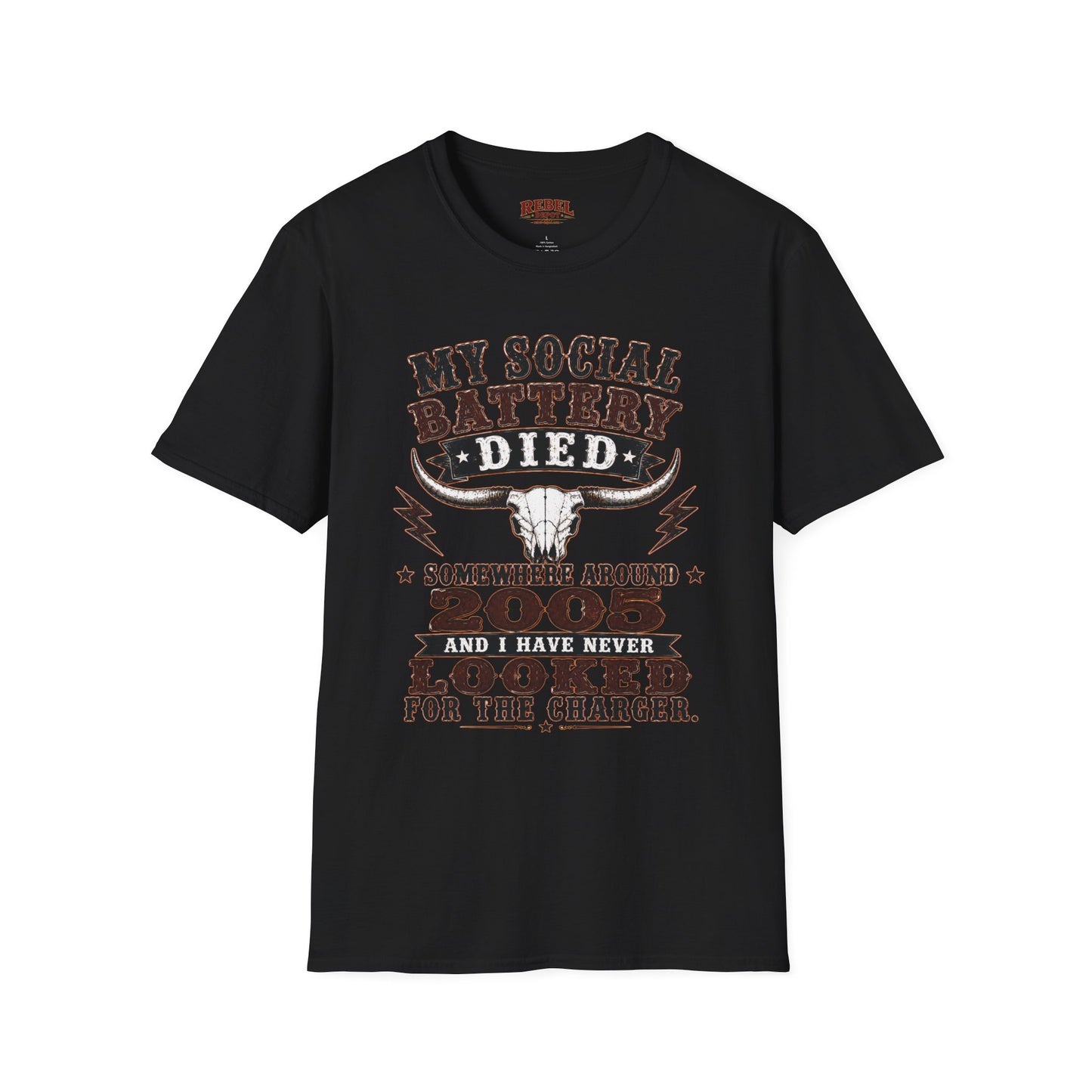 Social Battery Died  Adult Size T-Shirt