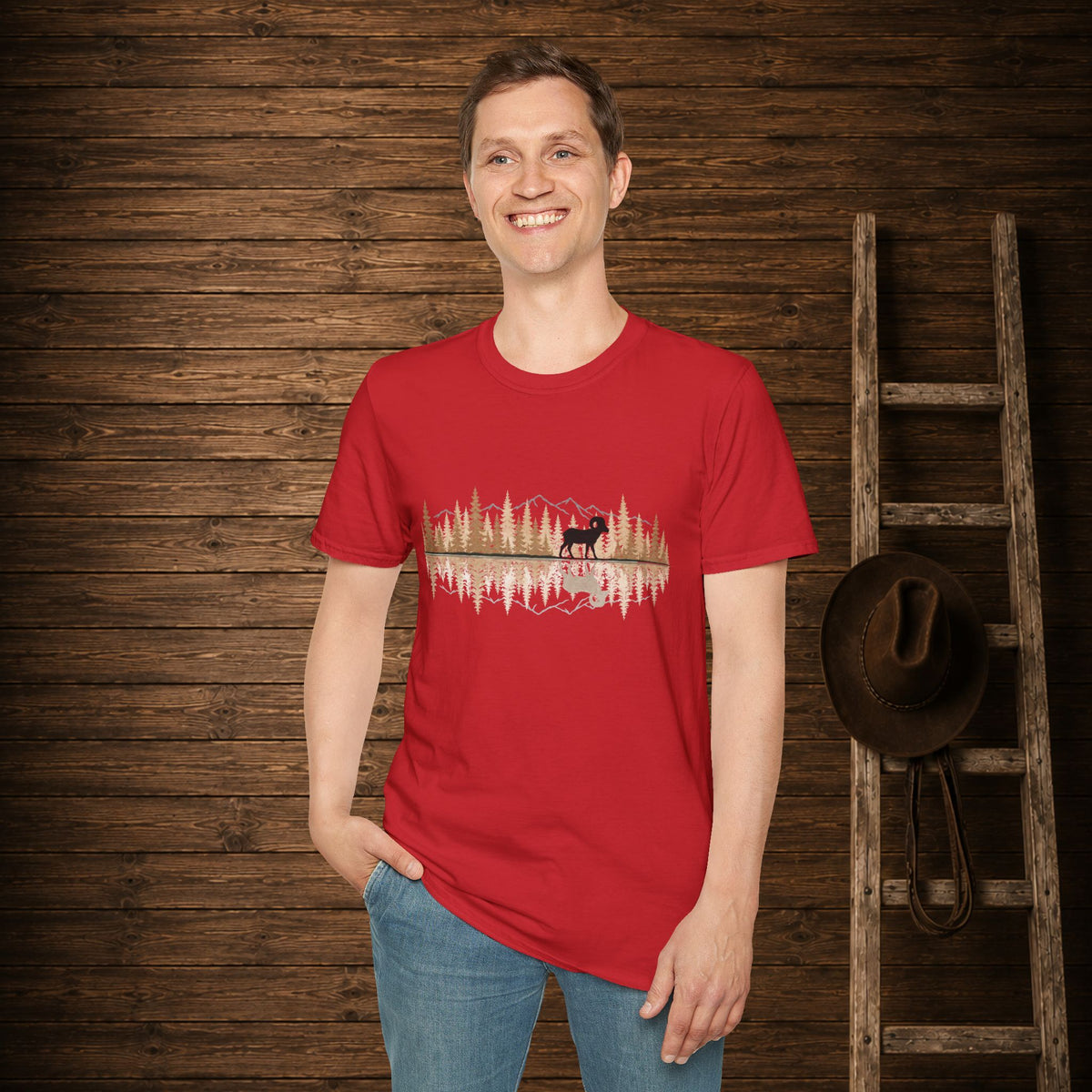 Big Horn Sheep Reflection   Adult Size T-Shirt