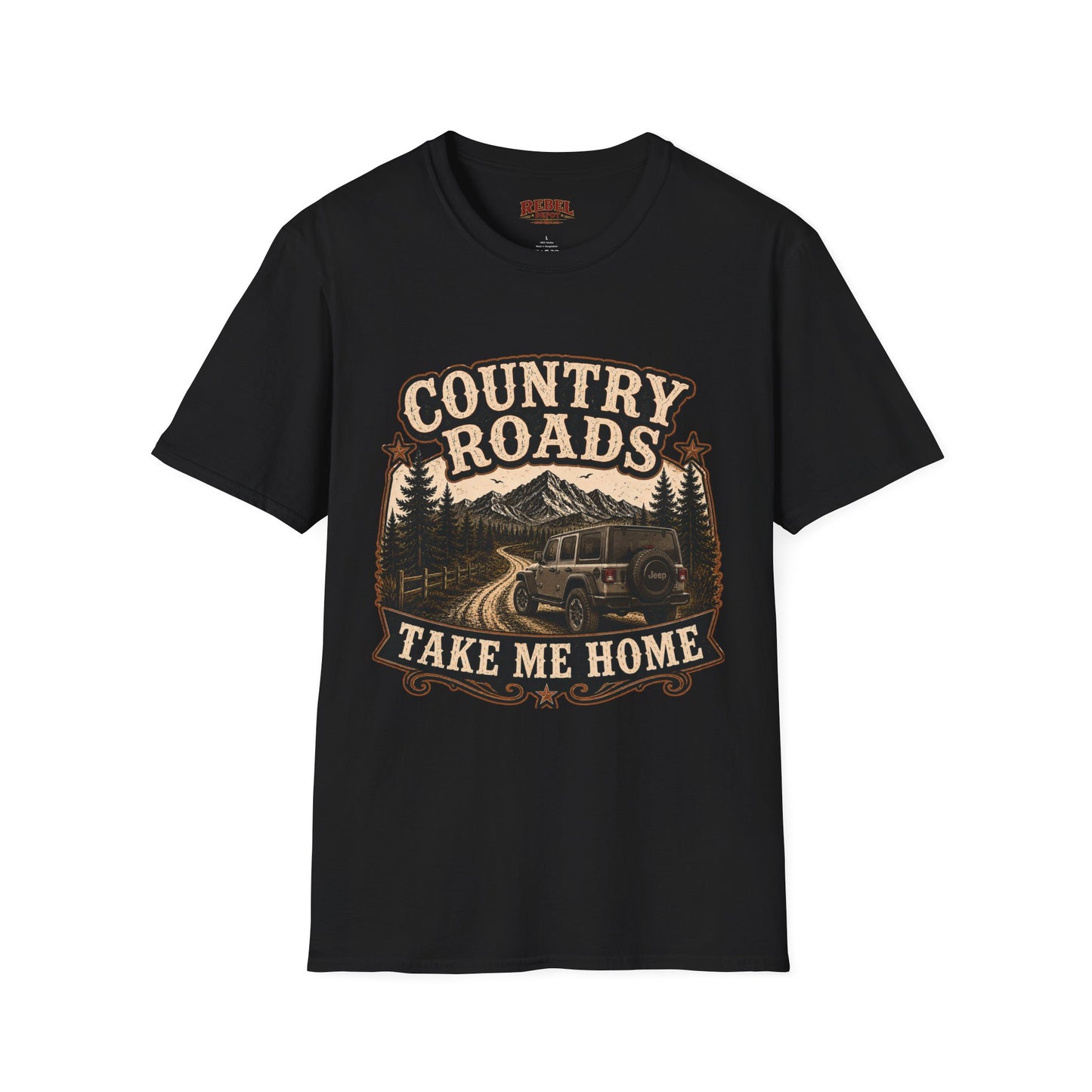 Country Roads Jeep  Adult Size T-Shirt
