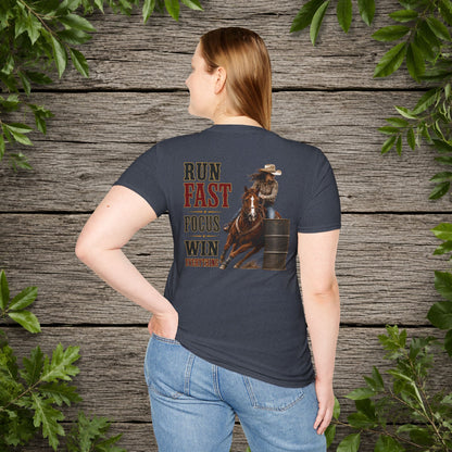 Run Focus Win Cowgirl  (Back)  Adult T-Shirt