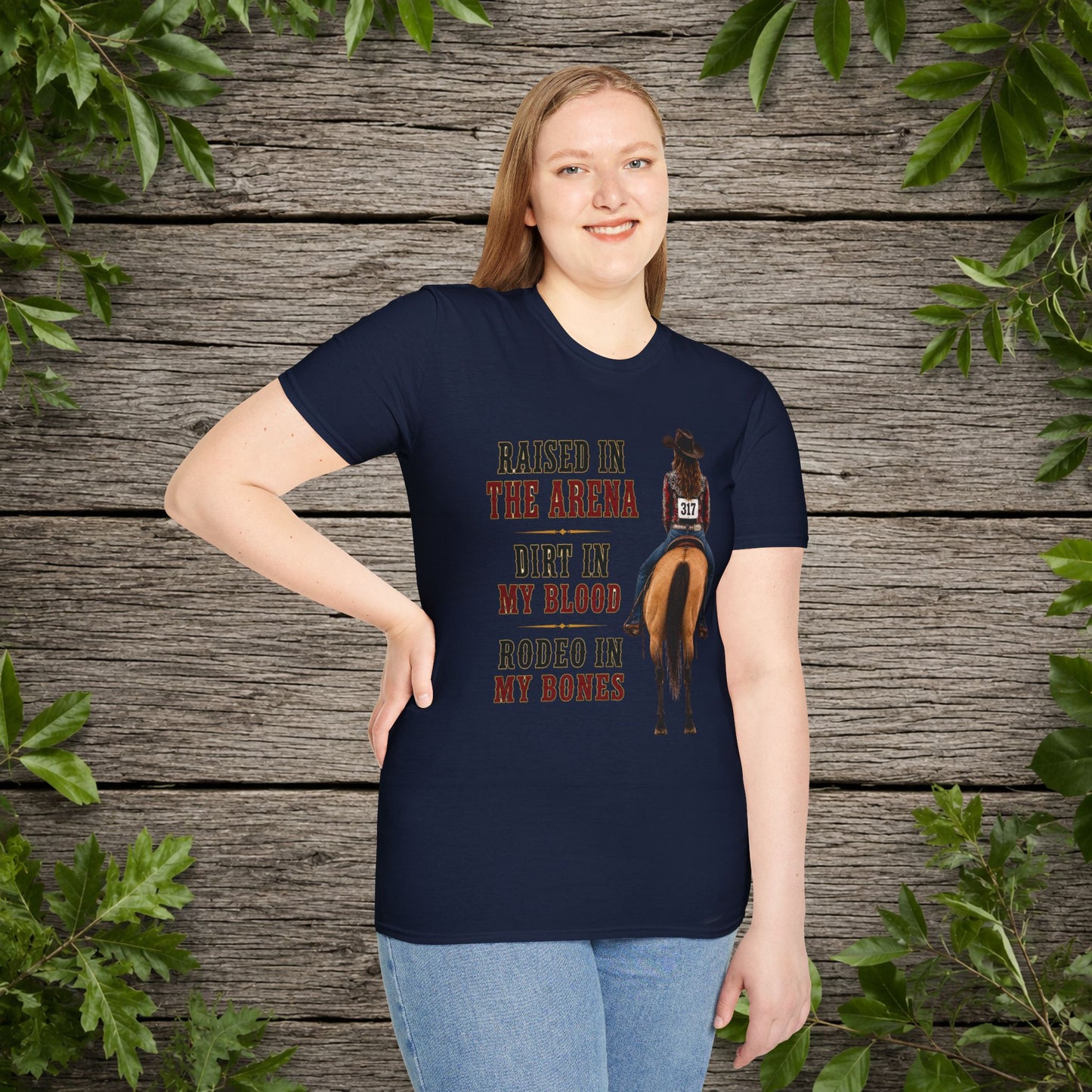 Raised Dirt Rodeo Cowgirl (Front)  Adult T-Shirt