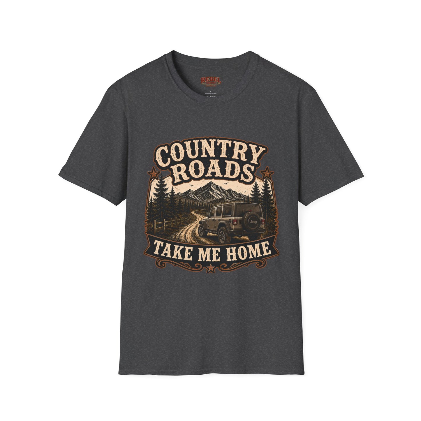 Country Roads Jeep  Adult Size T-Shirt