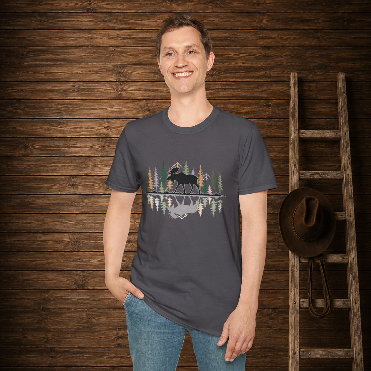 Morning Reflection Moose   Adult Size T-Shirt