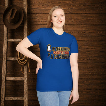Social Battery No Charger  Adult T-Shirt