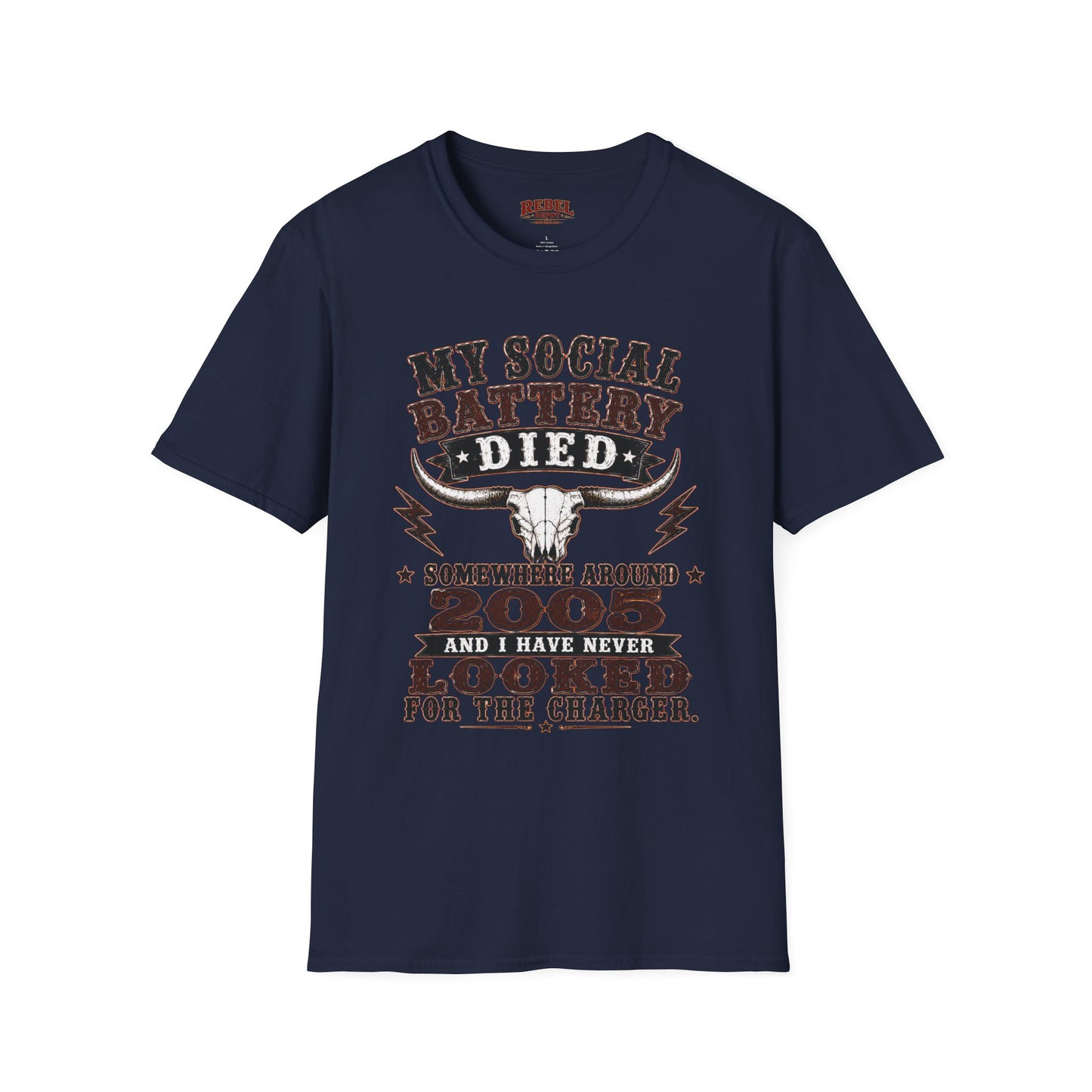 Social Battery Died  Adult Size T-Shirt