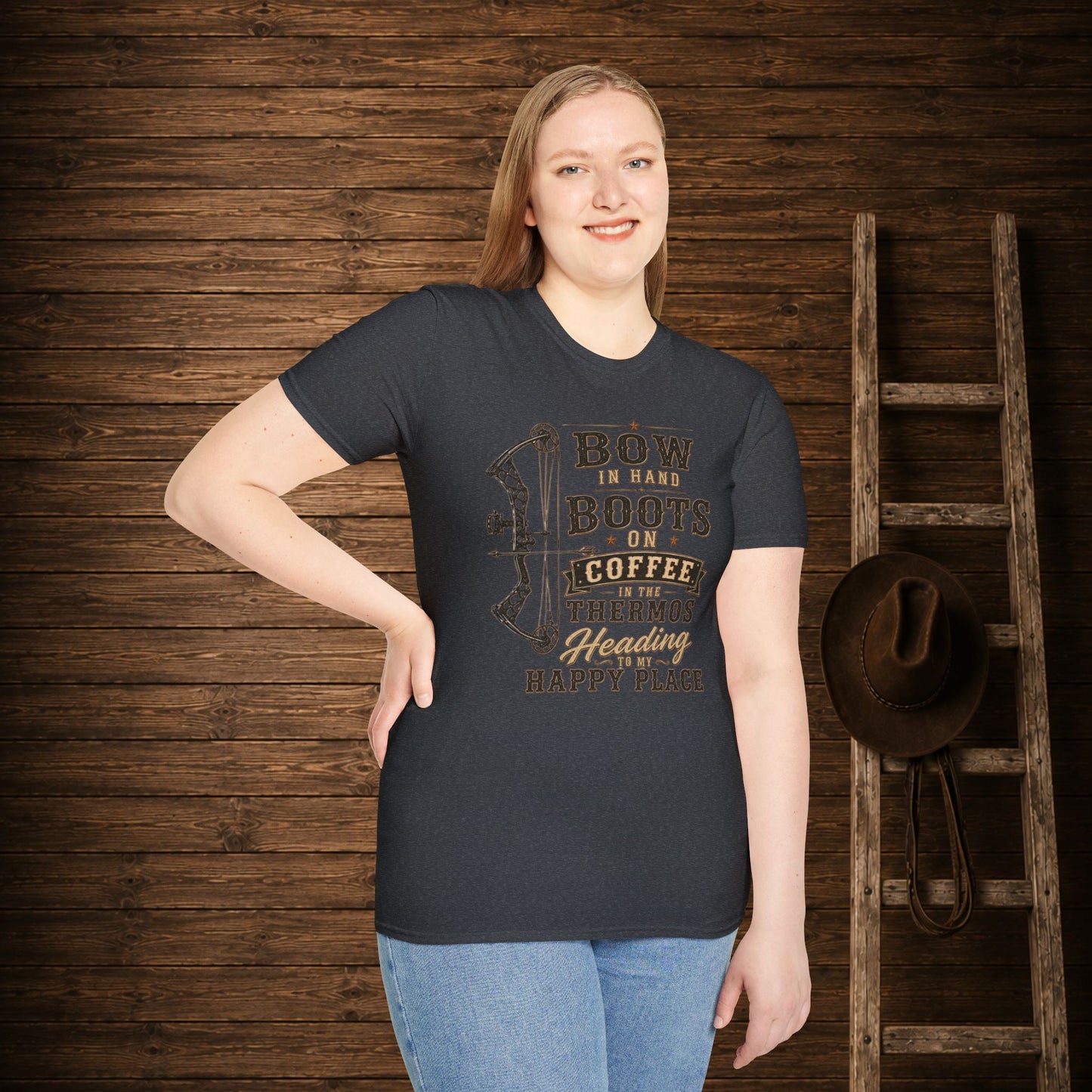 Bow Boots Coffee  Adult Size T-Shirt