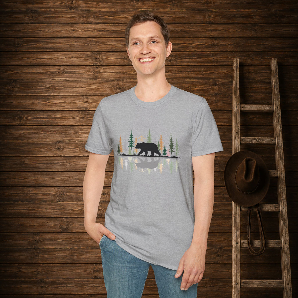 Morning Reflection Bear   Adult Size T-Shirt