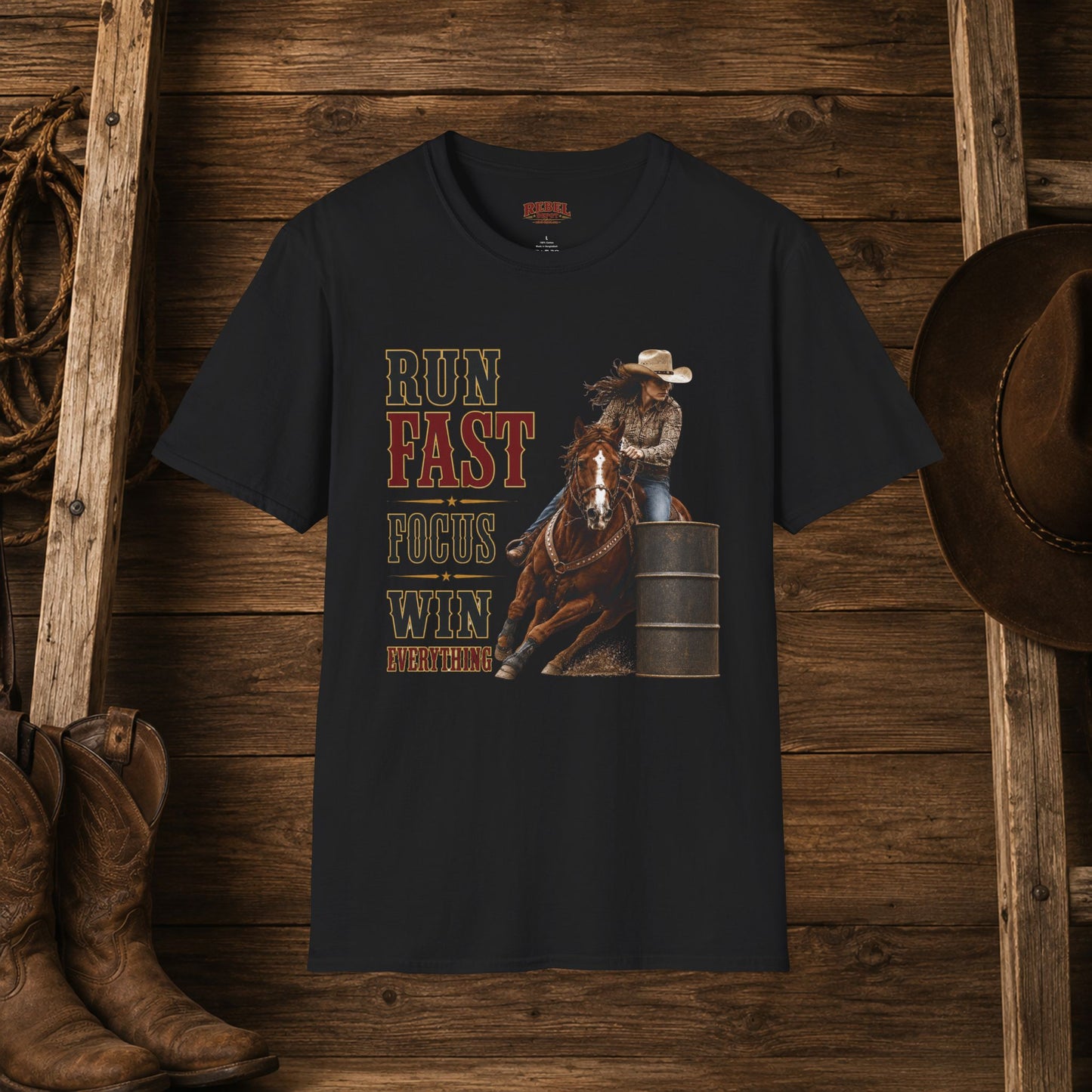 Run Focus Win Cowgirl (Front)  Adult T-Shirt