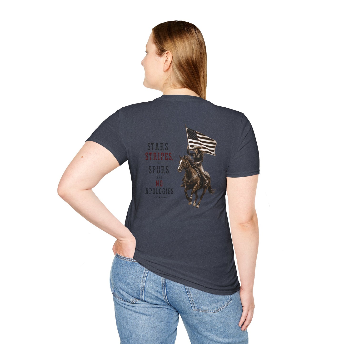 Stars Stripes and Spurs Cowgirl  (Back) T-Shirt