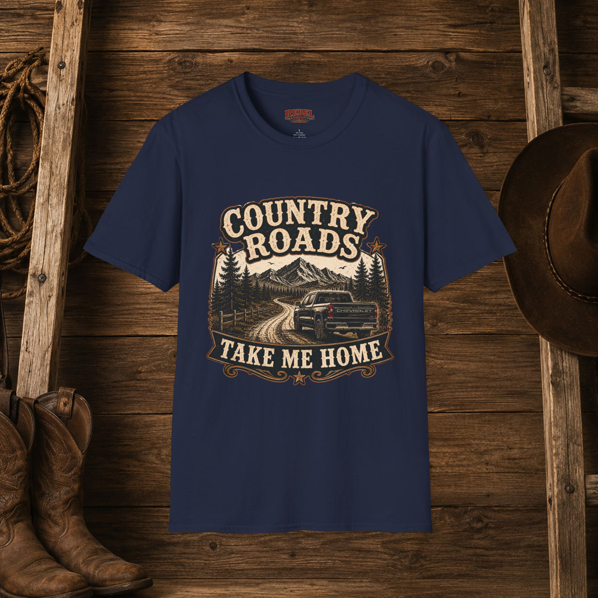 Country Roads Chevy   Adult Size T-Shirt