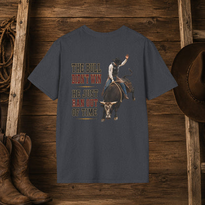 Bull Ran Out of Time (Back)  Adult T-Shirt
