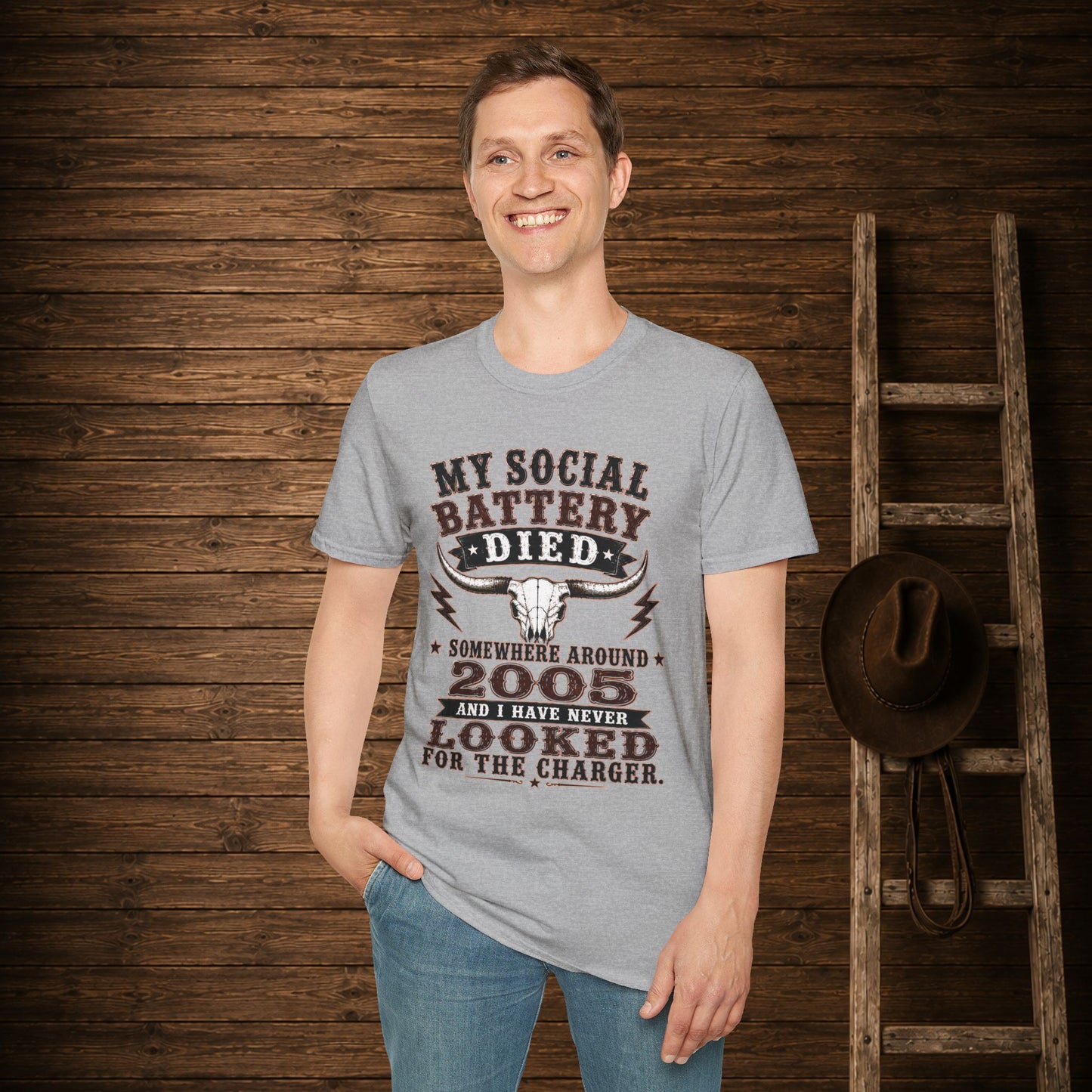 Social Battery Died  Adult Size T-Shirt