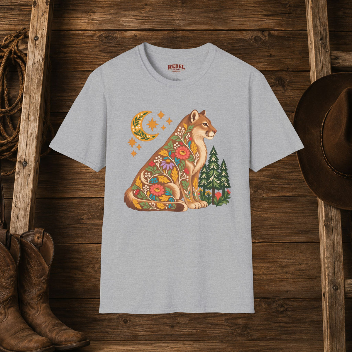 Fall Bloom Cougar   Adult Size T-Shirt