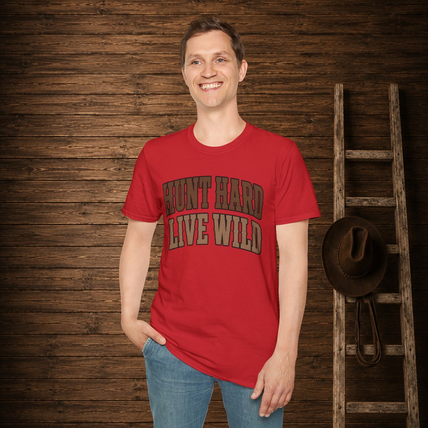 Hunt Hard Live Wild  Adult T-Shirt