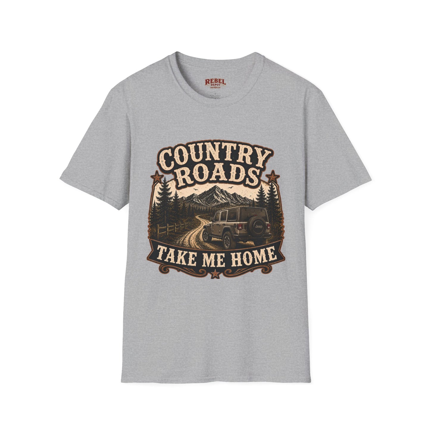 Country Roads Jeep  Adult Size T-Shirt