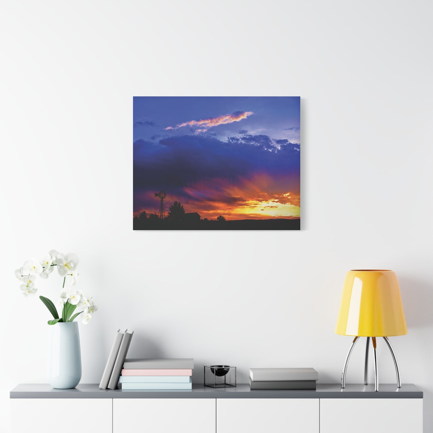 Windmill Sunset Matte Canvas Art
