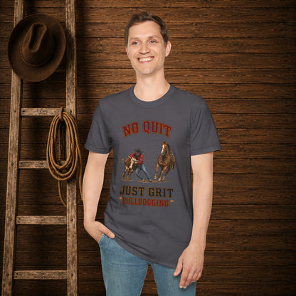 No Quit Bulldogging  Adult T-Shirt
