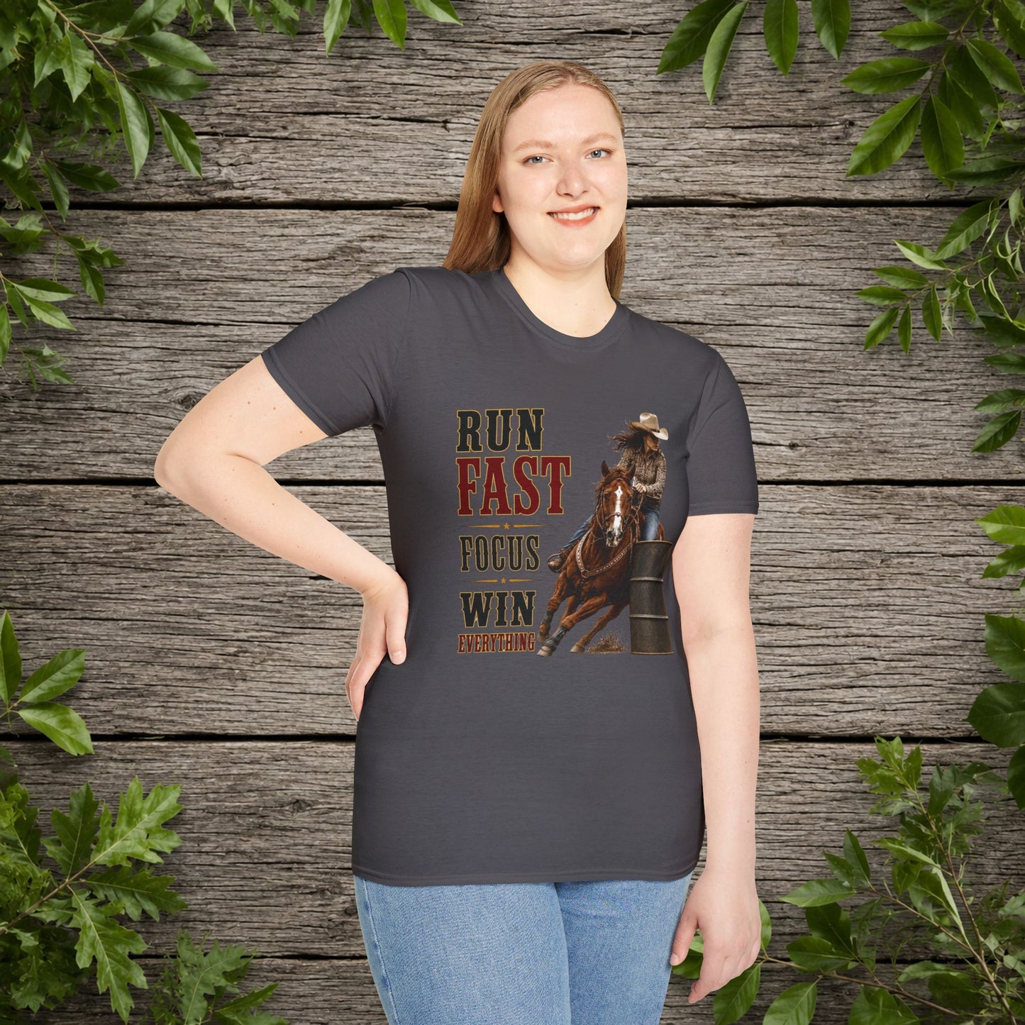 Run Focus Win Cowgirl (Front)  Adult T-Shirt