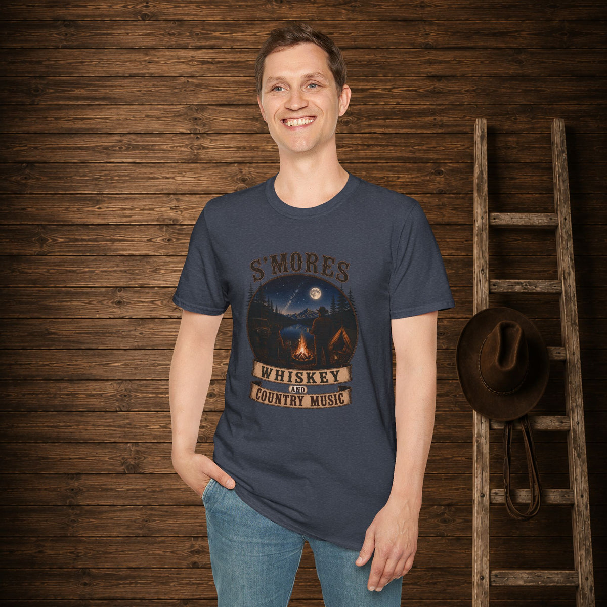 Smores Whiskey and Music   Adult Size T-Shirt