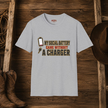 Social Battery No Charger  Adult T-Shirt