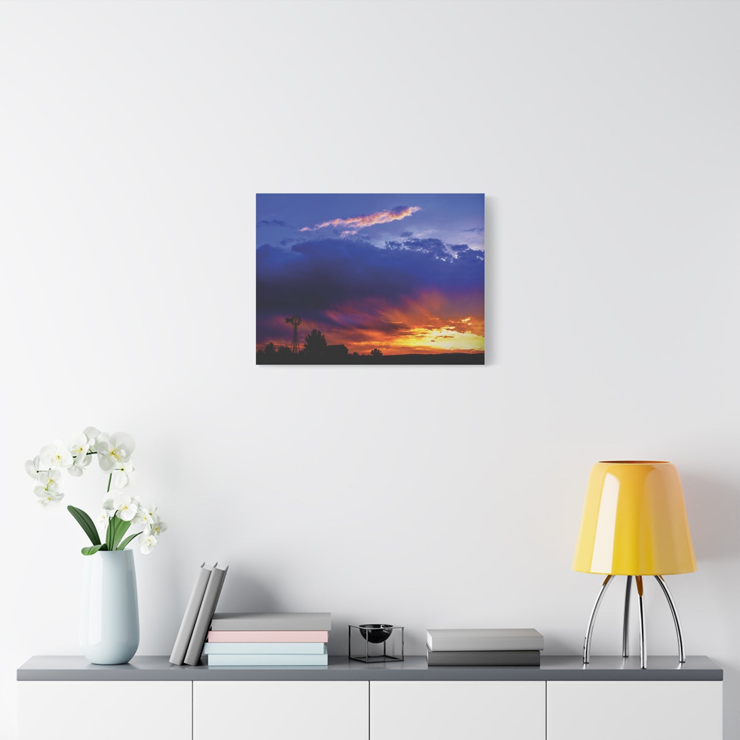 Windmill Sunset Matte Canvas Art