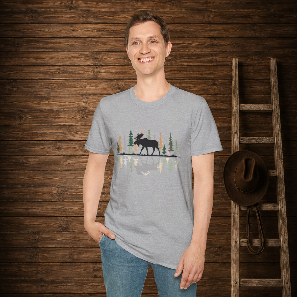Morning Reflection Moose   Adult Size T-Shirt