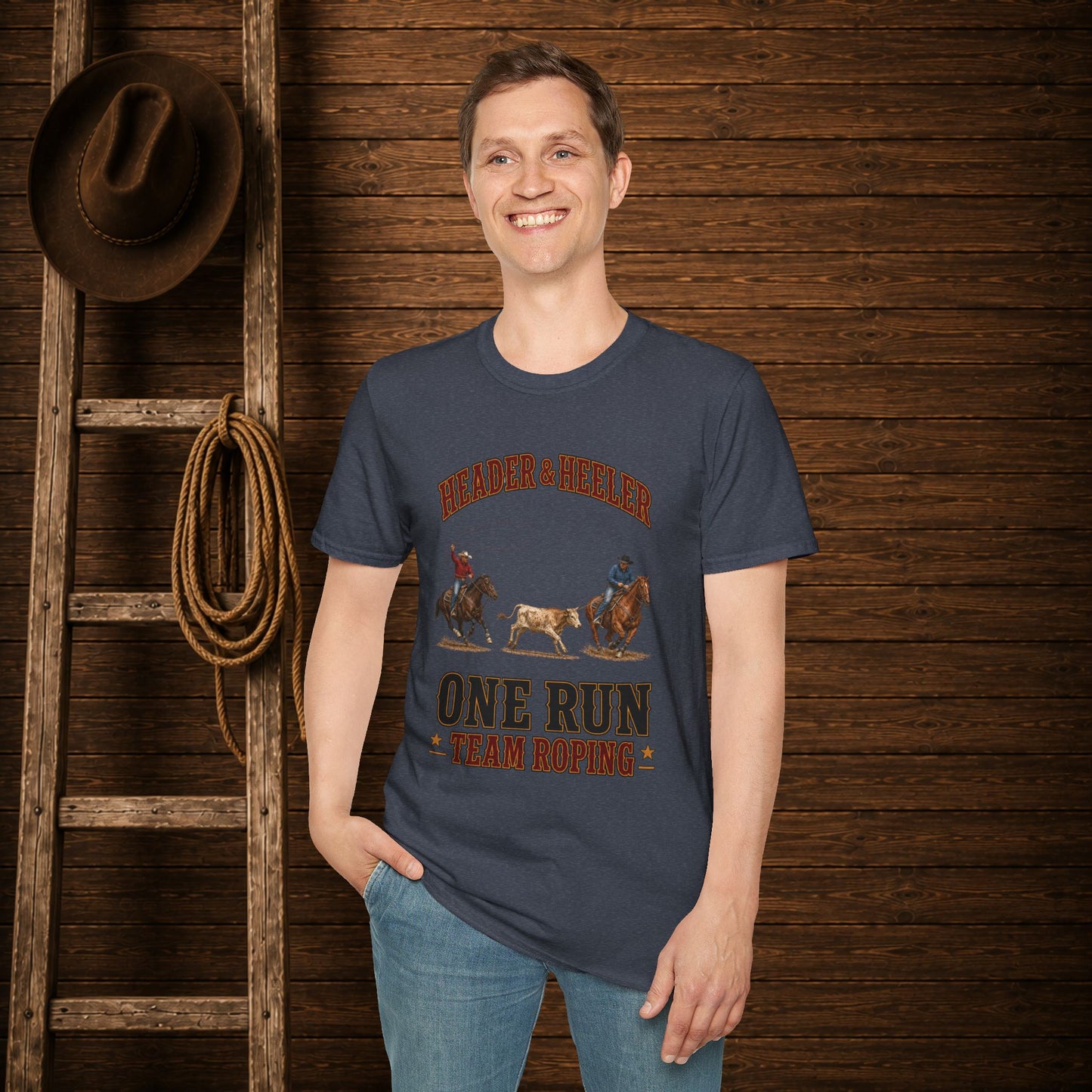 One Run Team Roping  Adult T-Shirt