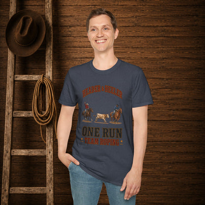 One Run Team Roping  Adult T-Shirt