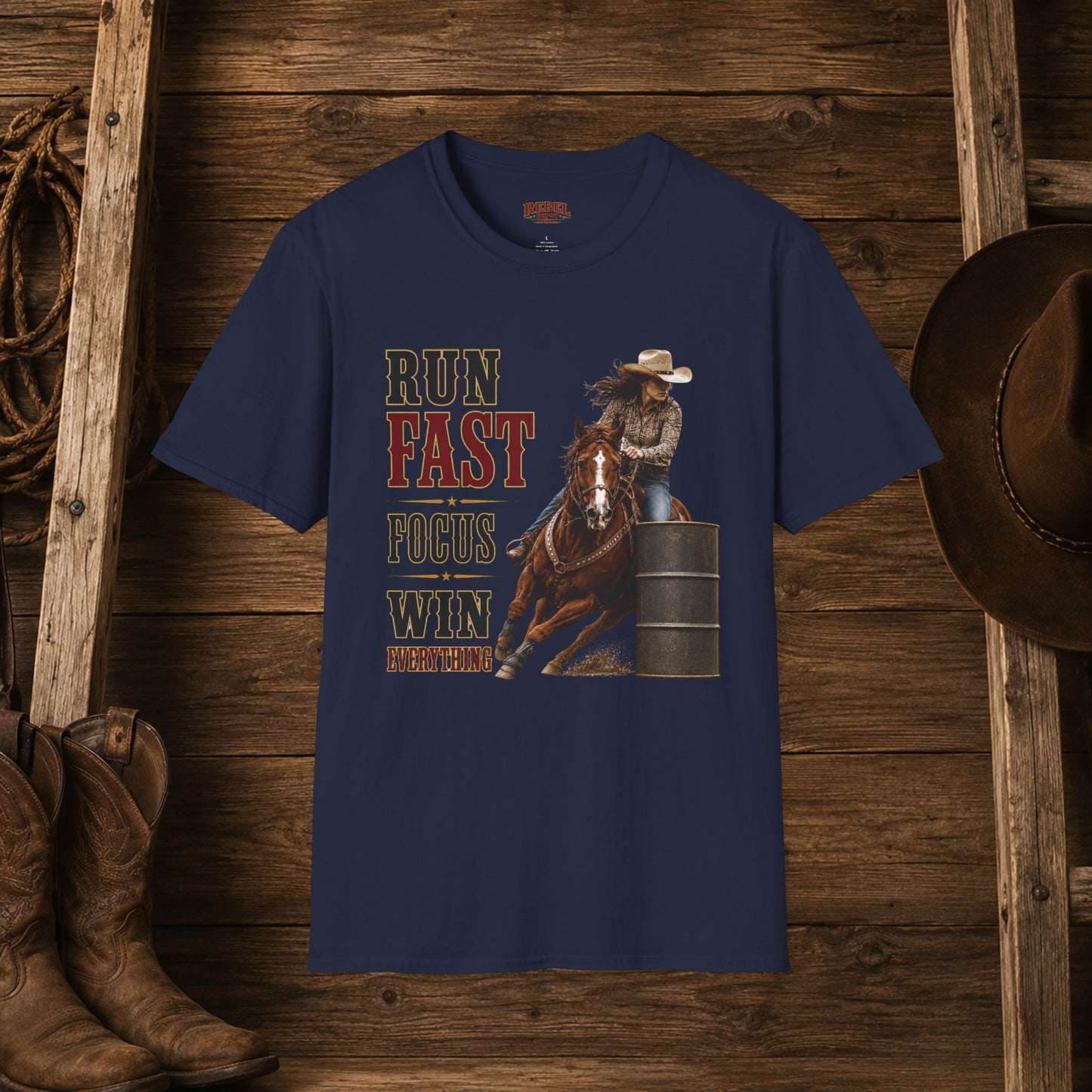 Run Focus Win Cowgirl (Front)  Adult T-Shirt