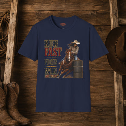 Run Focus Win Cowgirl (Front)  Adult T-Shirt