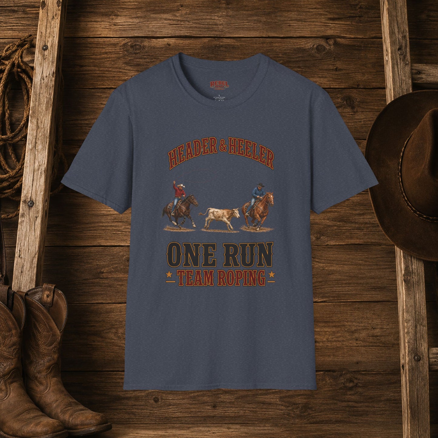 One Run Team Roping  Adult T-Shirt