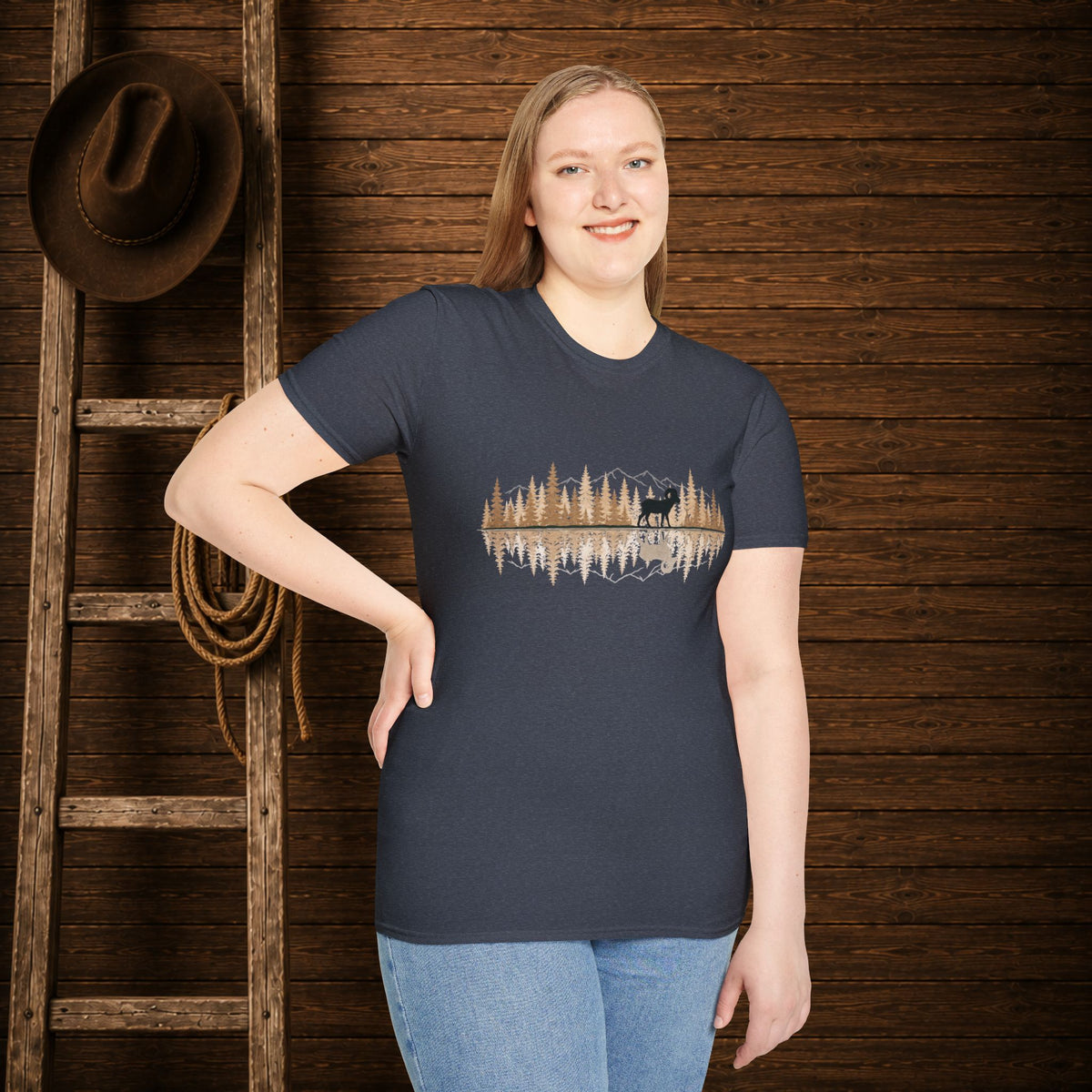 Big Horn Sheep Reflection   Adult Size T-Shirt