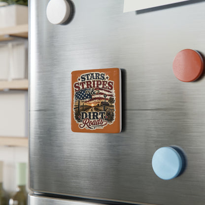 Stars Stripes and Dirt Roads  Porcelain Magnet Square