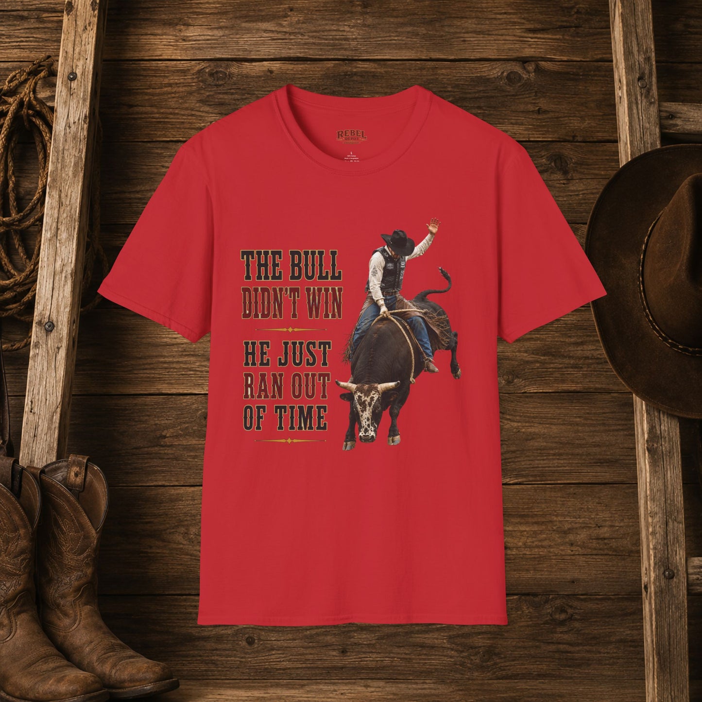 Bull Ran Out Of Time (Front)  Adult T-Shirt