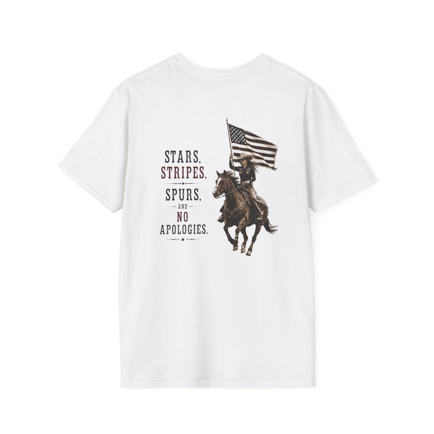 Stars Stripes and Spurs Cowgirl  (Back) T-Shirt