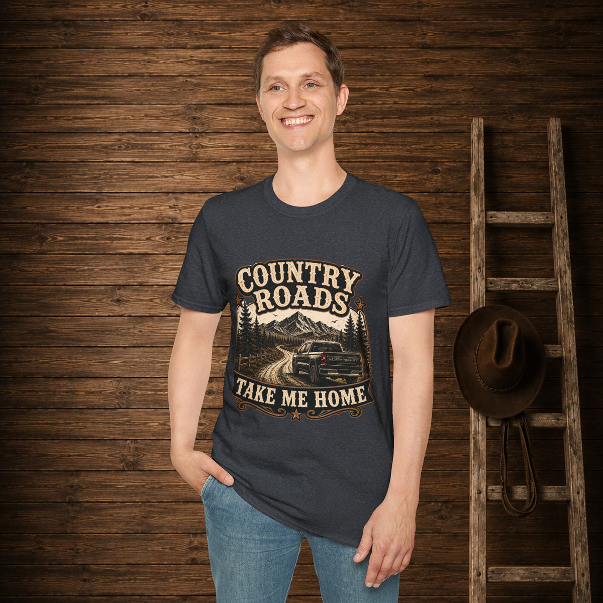 Country Roads Chevy   Adult Size T-Shirt