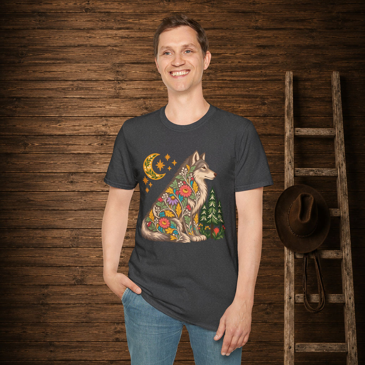 Fall Bloom Wolf  Adult Size T-Shirt
